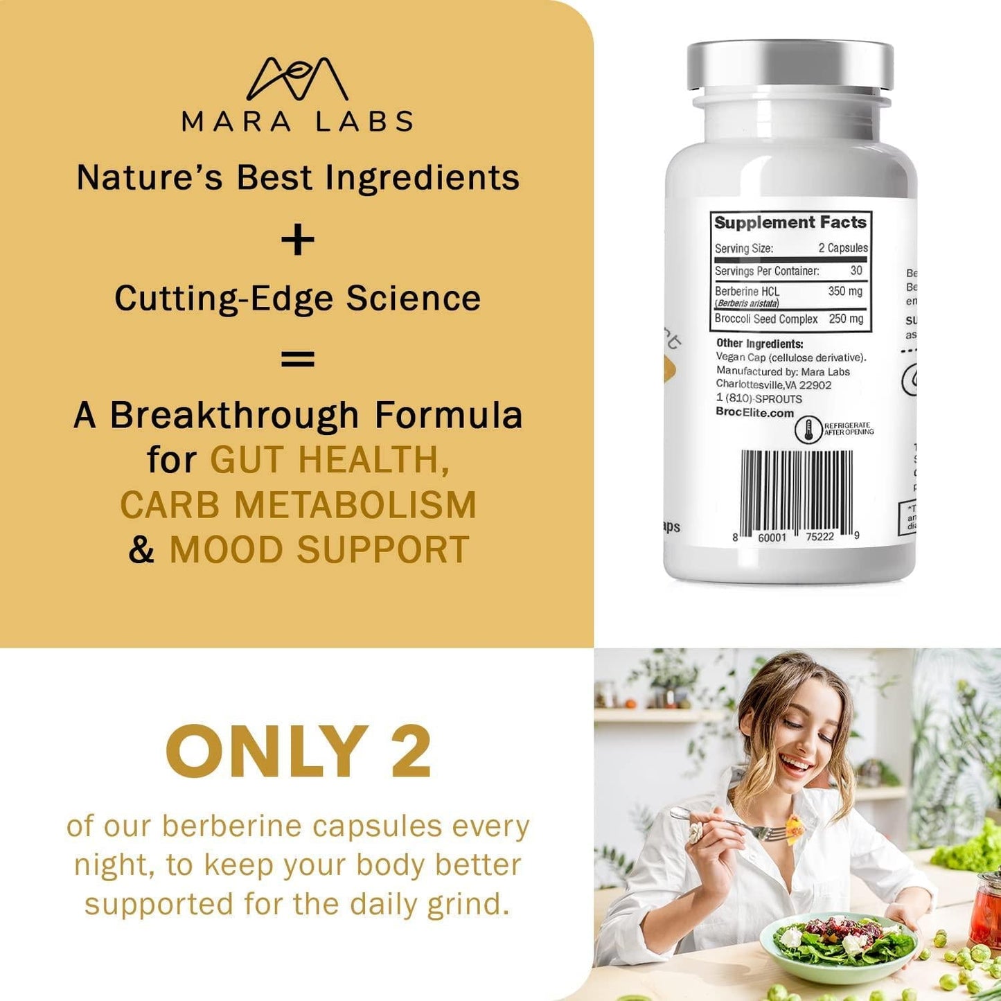 BerbElite Berberine Supplement with Berberine HCL and Broccoli Seed Complex - Keto Supplement - Berberine Extract Supplement, 60 Caps