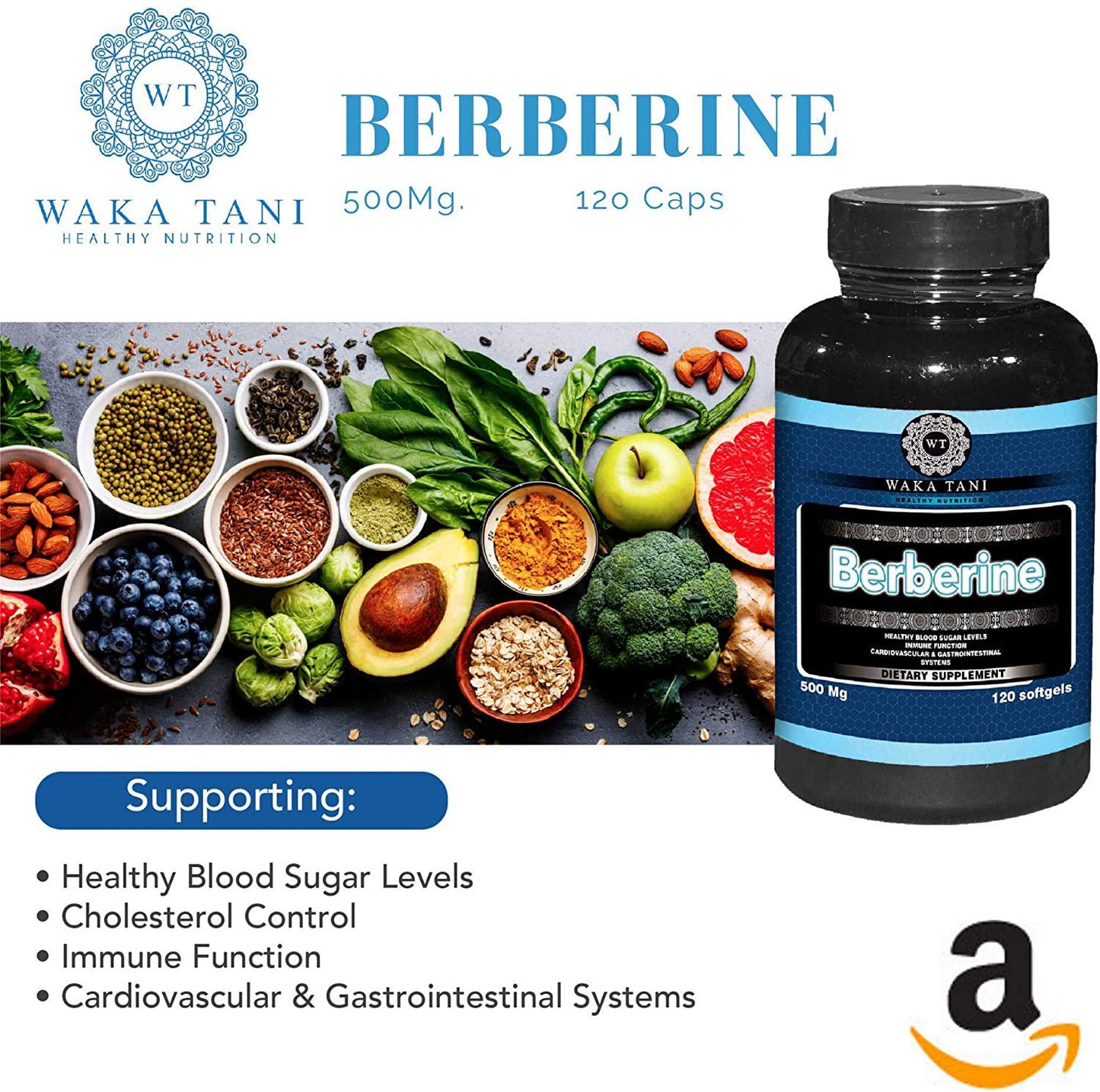Berberine 500 Mg 120 Capsules. Powerful Blood Sugar Supplement. Supports Insulin and Glucose Sensitivity and Metabolism. Helps The Immune System, Fat Burn, Gastrointestinal and Cardiovascular System