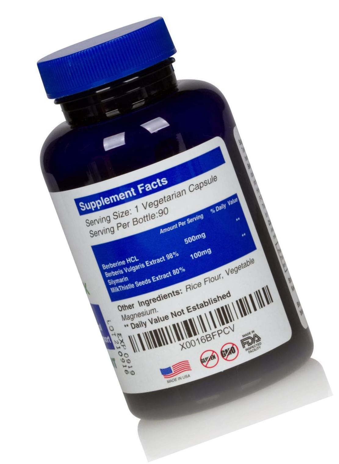 Berberine 500mg Formula HCL Complex Supplement with Silymarin for Better Absorption, Cholesterol Support, Natural Alternative