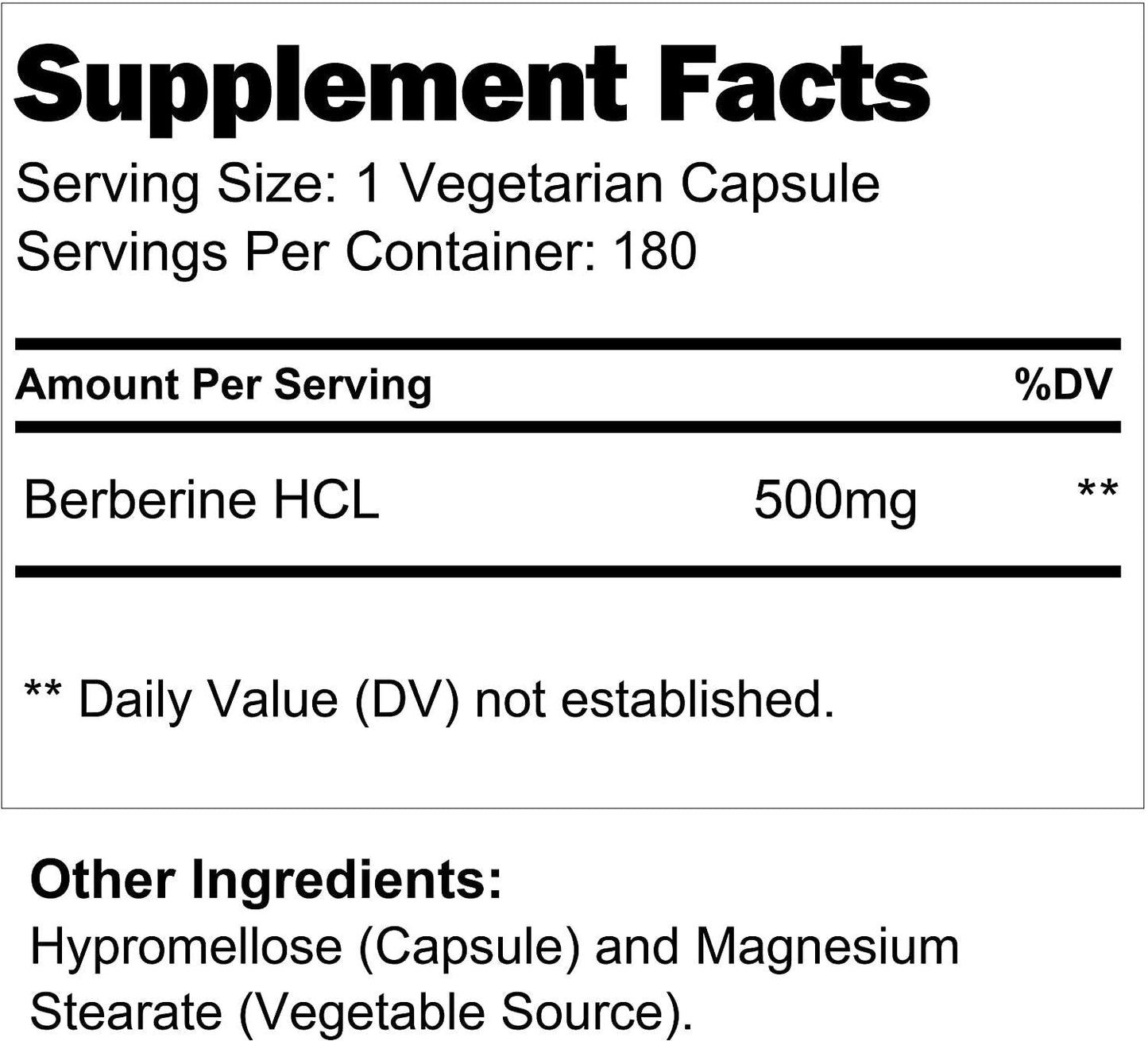 Berberine 500mg Plus HCL Extract | 180 Vegetarian Capsules | Control Blood Sugar | Lower Cholesterol Naturally | Natural Antioxidant and Anti Inflammatory Supplement | Made in USA