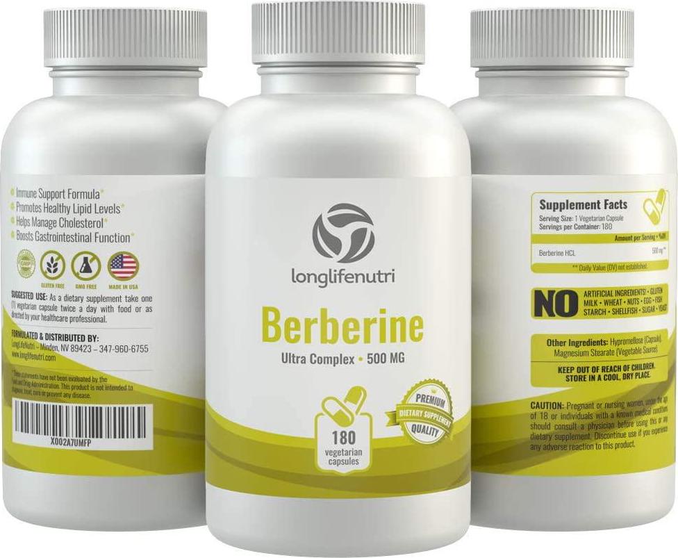 Berberine 500mg Plus HCL Extract | 180 Vegetarian Capsules | Control Blood Sugar | Lower Cholesterol Naturally | Natural Antioxidant and Anti Inflammatory Supplement | Made in USA