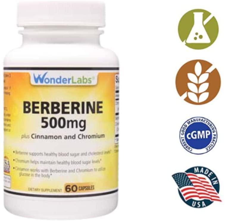 Berberine Cholesterol Blood Sugar Supplement: HCL 500+ TripleDefense Gluten and GMO Free Maintenance for Glucose, Metabolism, Heart and Immune System Health - Anti Inflammatory Cinnamon Chromium Detox