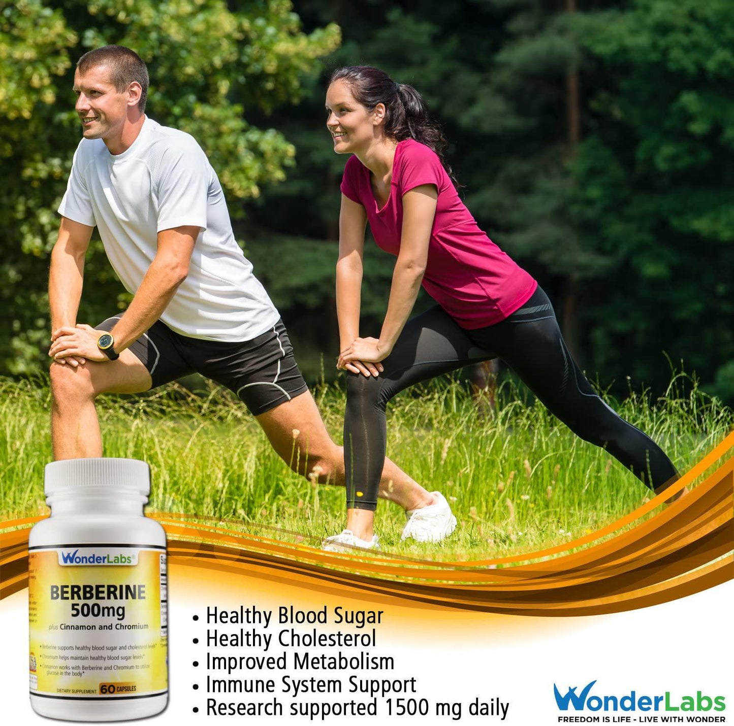 Berberine Cholesterol Blood Sugar Supplement: HCL 500+ TripleDefense Gluten and GMO Free Maintenance for Glucose, Metabolism, Heart and Immune System Health - Anti Inflammatory Cinnamon Chromium Detox