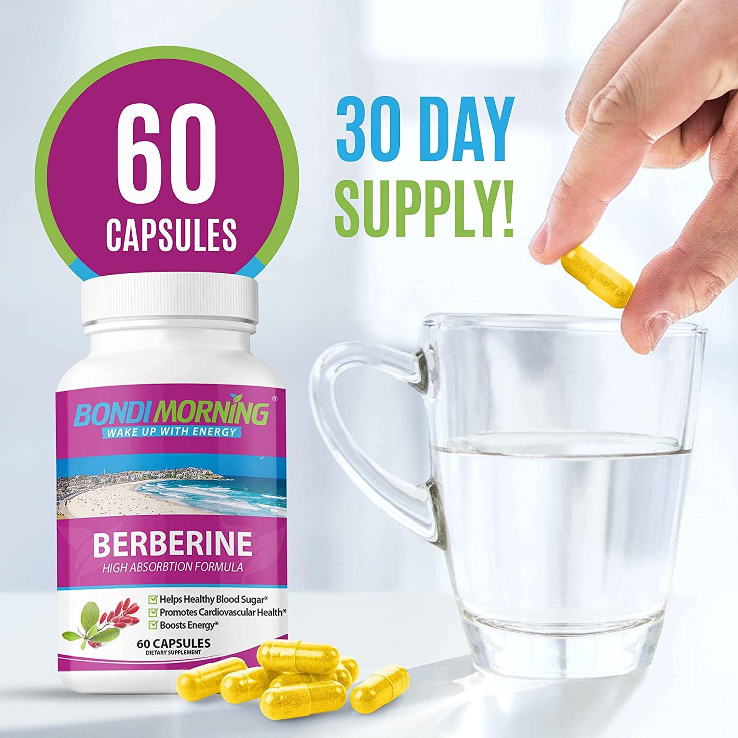 Berberine HCL Supplement, High Potency 1200mg Per Serving, for Blood Sugar and Cardiovascular Support, Powerful Vegan, Gluten Free, Non-GMO Complex for Weight Loss, 60 Capsules