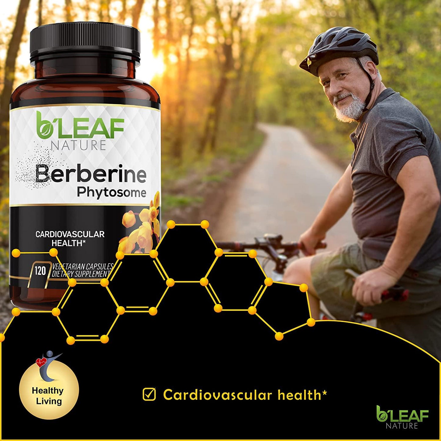 Berberine Phytosome - Superior Absorption - Natural Herbal Supplement Gluten Free Non GMO -1100mg per Serving - 120 Vegetarian Capsules by B Leaf Nature