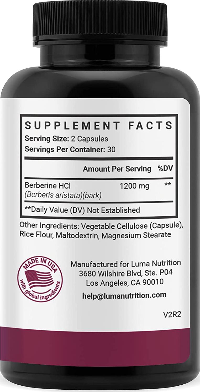 Berberine Supplement - Berberine 1200mg Per Serving - Berberine HCI - Berberine Plus - Blood Sugar Support Supplement - 60 Berberine Capsules