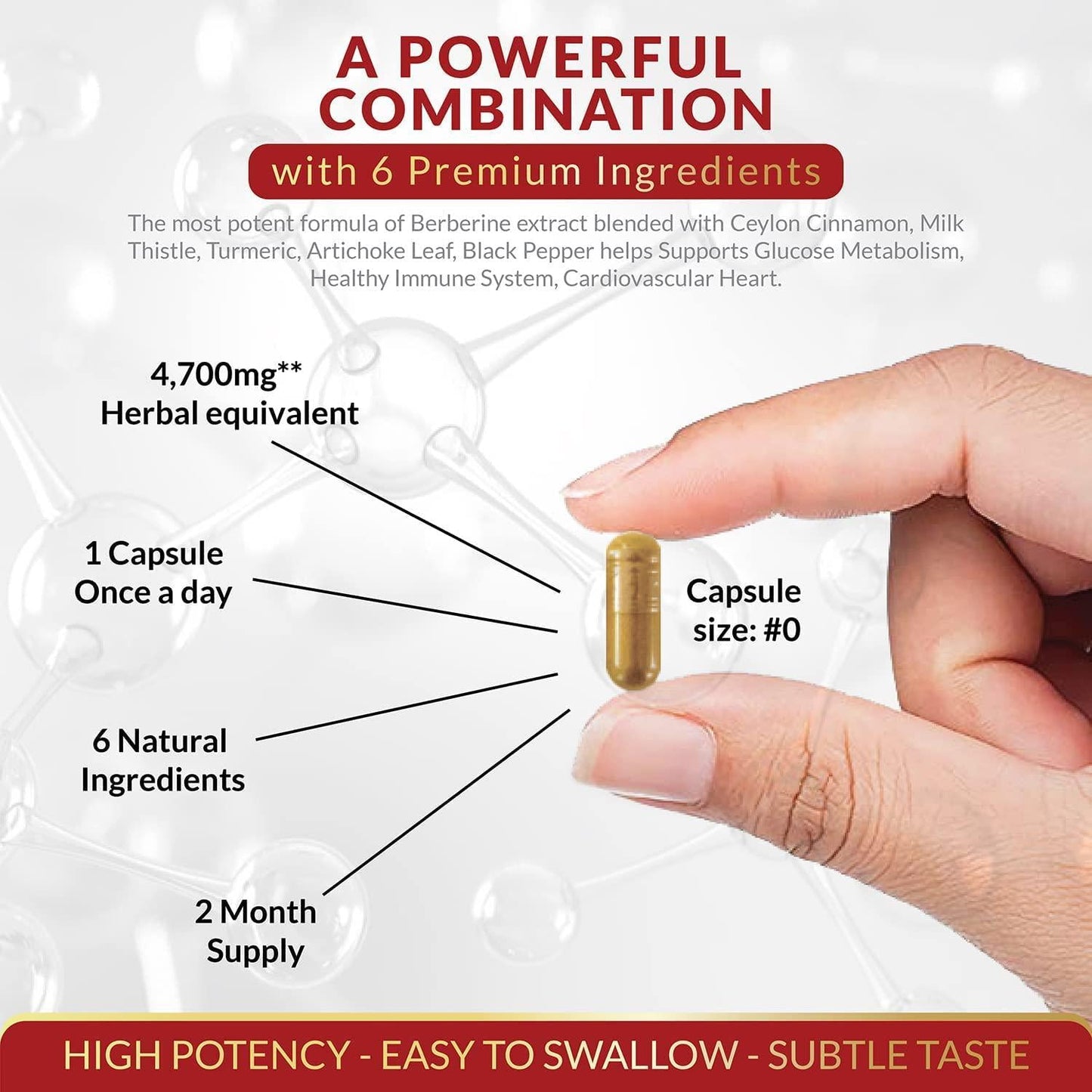 Berberine Supplement 4700mg - Supports Immune Function, Improves Cardiovascular Heart and Gastrointestinal Wellness - Berberine HCI Supplement - 60 Capsules*