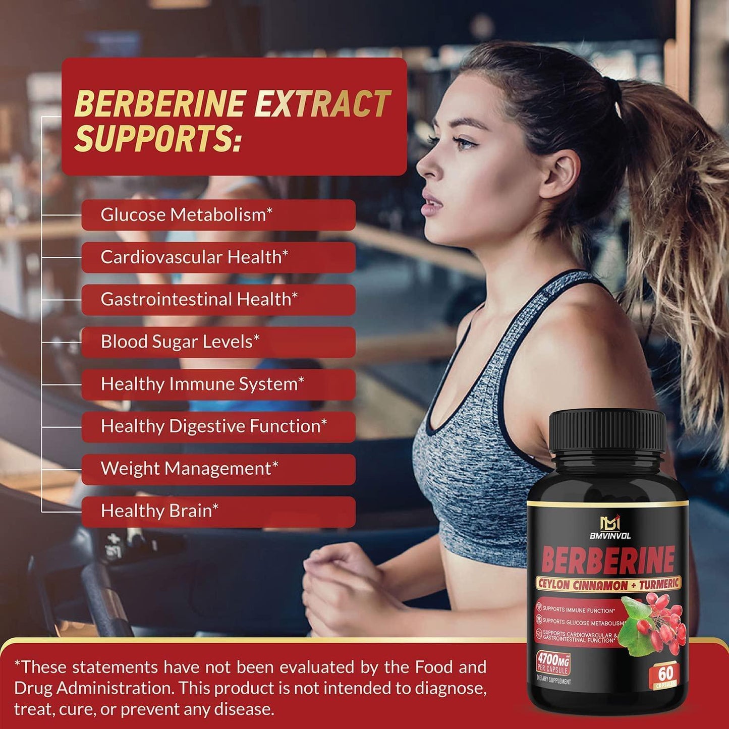 Berberine Supplement 4700mg - Supports Immune Function, Improves Cardiovascular Heart and Gastrointestinal Wellness - Berberine HCI Supplement - 60 Capsules*