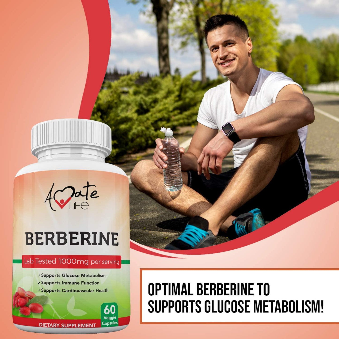 Berberine Supplement (60 Vegetable Capsules) | Infused with Natural Berberine HCI for Immune Support | Supports Heart, Metabolism and Blood Sugar Health | Non-GMO Formula | Made in USA by Amate Life