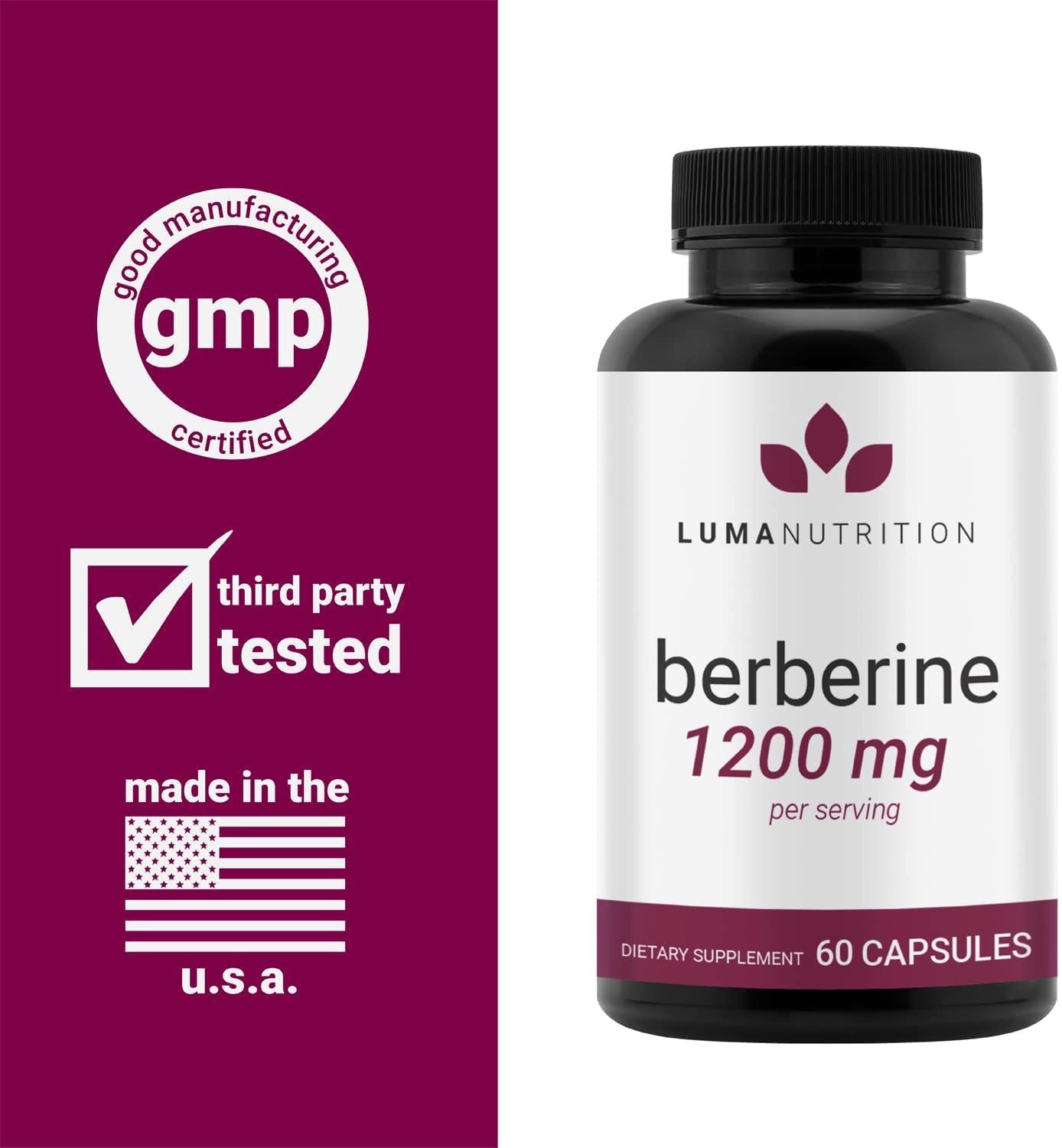 Berberine Supplement - Berberine 1200mg Per Serving - Berberine HCI - Berberine Plus - Blood Sugar Support Supplement - 60 Berberine Capsules