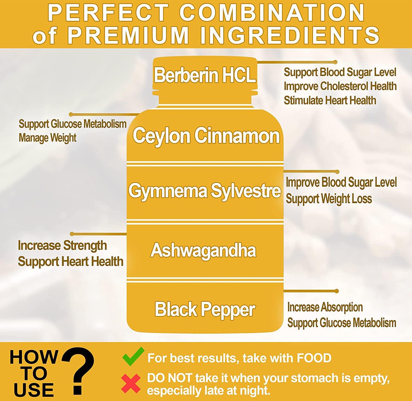 Berberine with Ceylon Cinnamon Capsules Equivalent to 3400 mg Maximum Potency with Gymnema Sylvestre Ashwagandha Black Pepper - Glucose Metabolism Support - 90 Days Supply