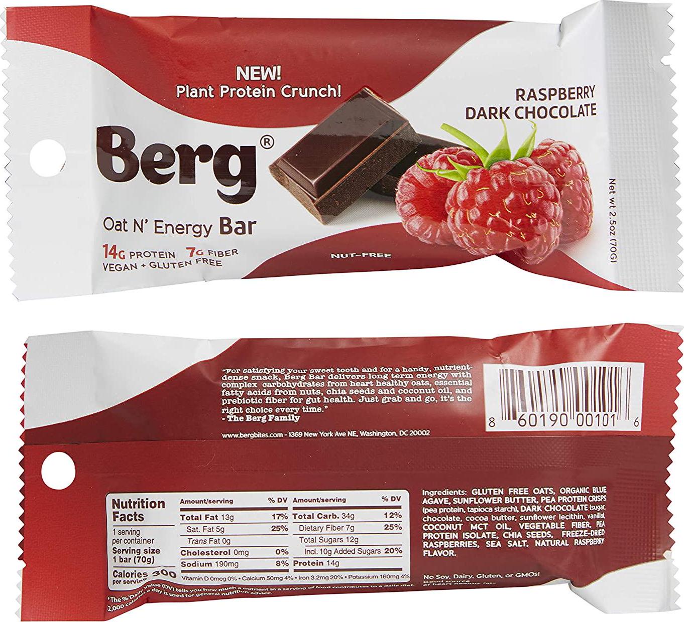 Berg Oat N' Energy Bar | Plant Based Protein Bar | Non-GMO, Gluten Free, Nut Free and Vegan | Low Sugar, Healthy Snack Bar | High Fiber | On The Go | 2.5oz, Pack of 8 (Variety)