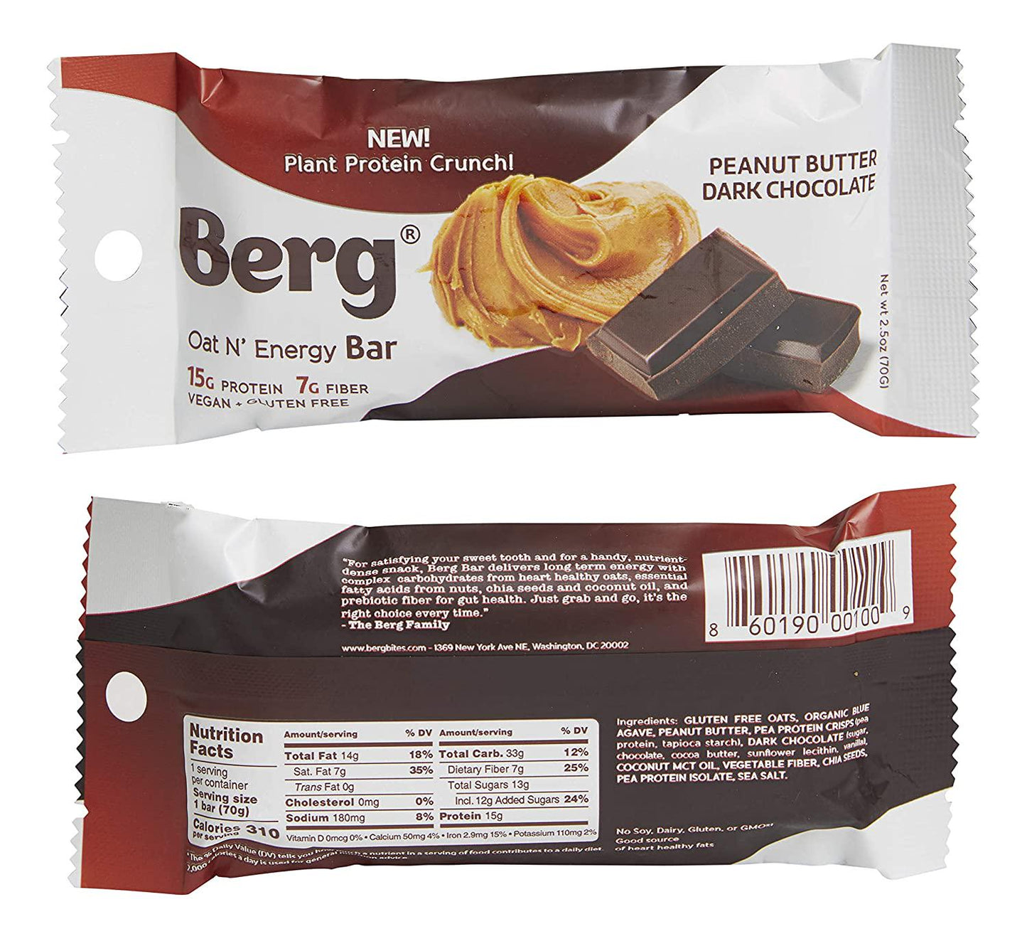 Berg Oat N' Energy Bar | Plant Based Protein Bar | Non-GMO, Gluten Free, Nut Free and Vegan | Low Sugar, Healthy Snack Bar | High Fiber | On The Go | 2.5oz, Pack of 8 (Variety)
