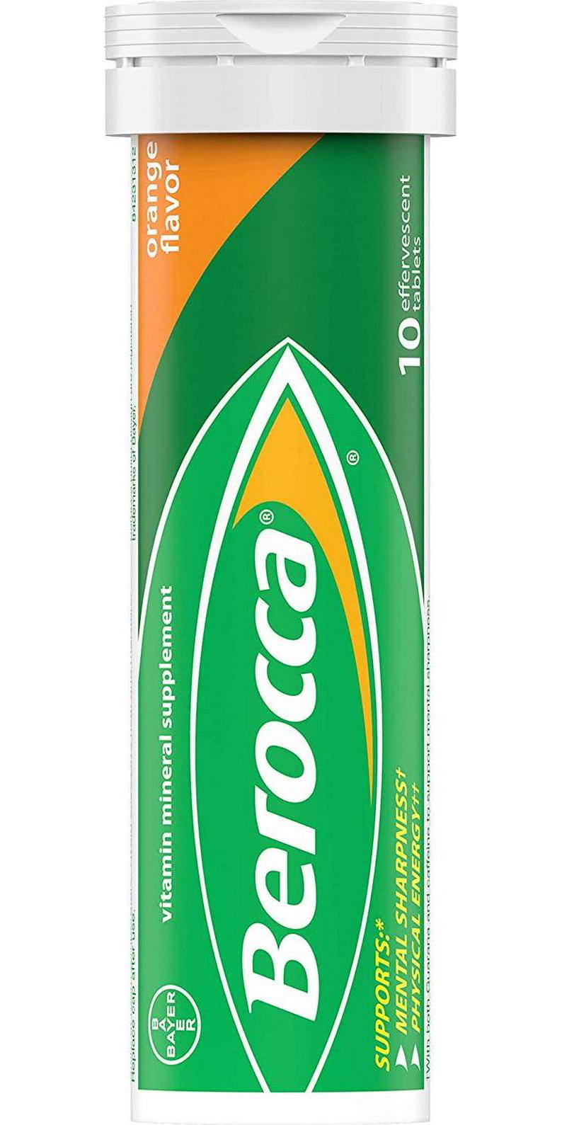 Berocca Energy Vitamin Supplement for Mental Sharpness and Physical Energy Support, Orange Flavor, Effervescent Tablets, 10 Count (Pack of 4)
