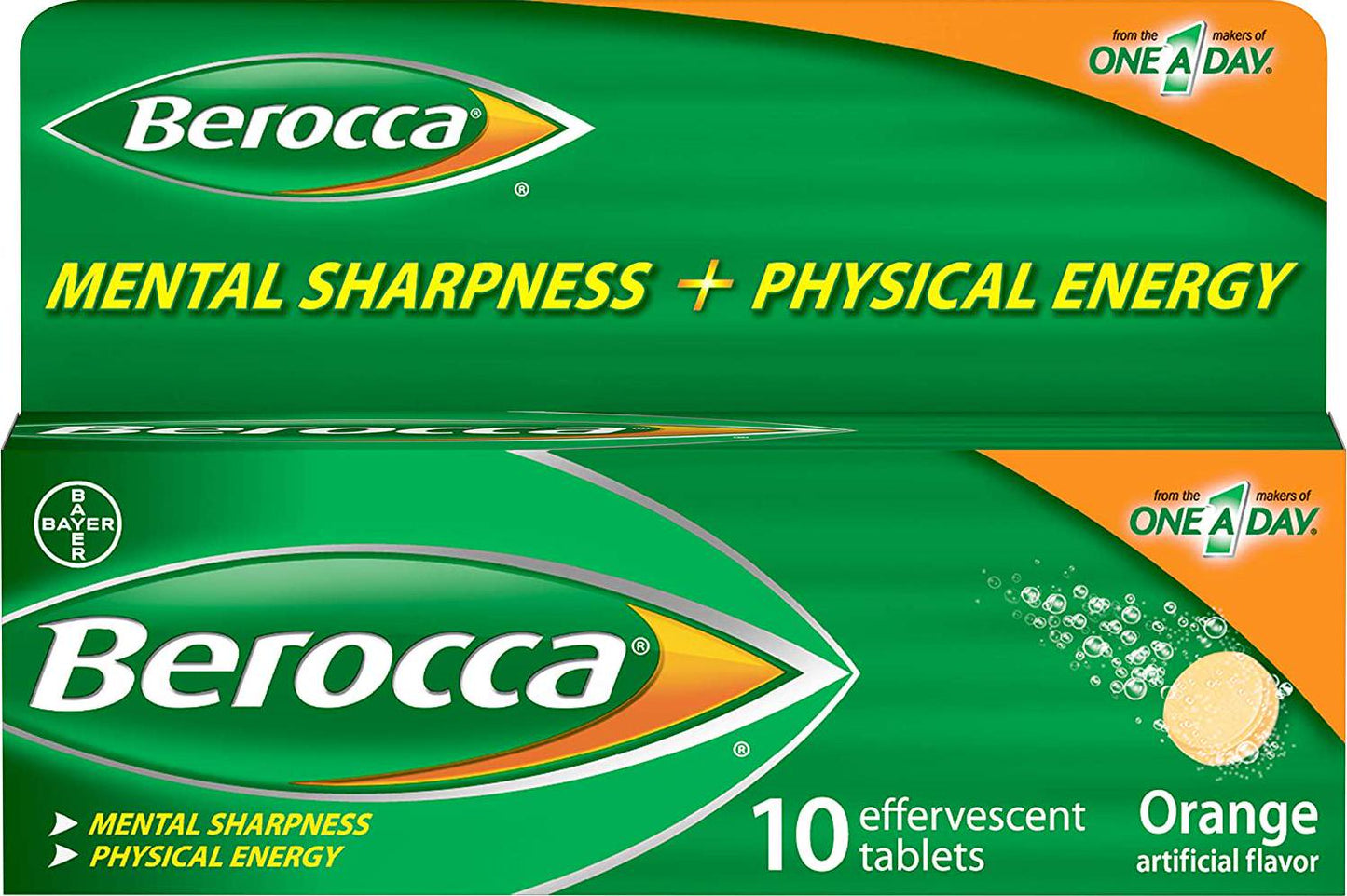 Berocca Energy Vitamin Supplement for Mental Sharpness and Physical Energy Support, Orange Flavor, Effervescent Tablets with Vitamin C for Immunity Support*, 10 Count