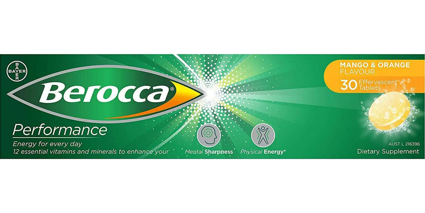 Berocca Energy Vitamin, Mango and Orange - 30 Effervescent Tablets
