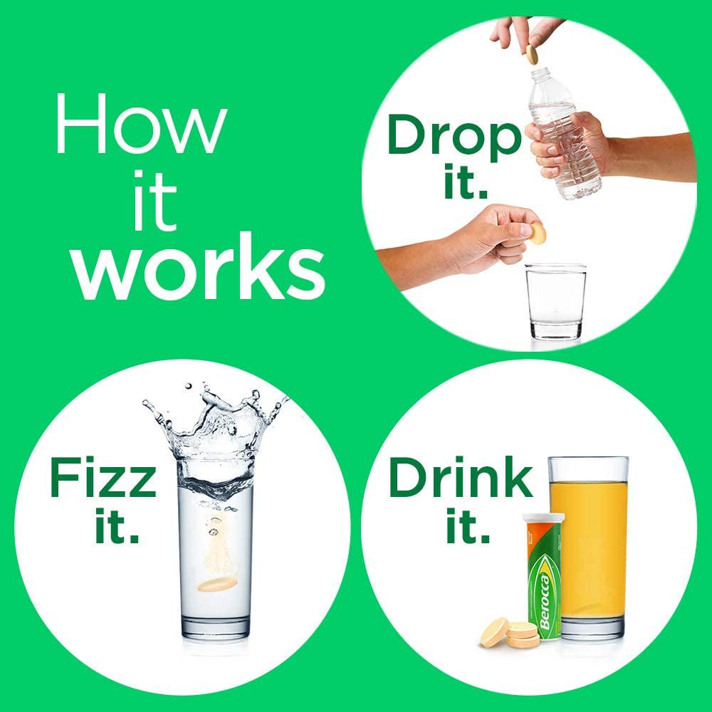 Berocca Energy Vitamin Supplement for Mental Sharpness and Physical Energy Support, Orange Flavor, Effervescent Tablets, 10 Count (Pack of 4)