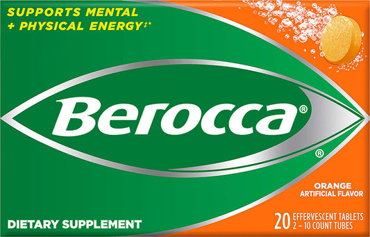 Berocca Orange Effervescent Tablets, Caffeine Free, 20 Count