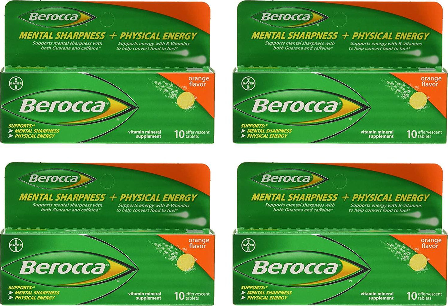 Berocca Orange Effervescent Tablets 10-Count (Pack of 4)