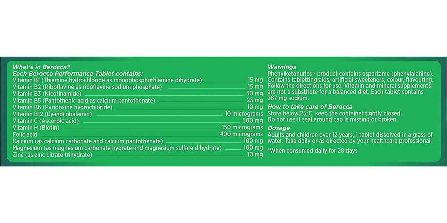 Berocca Performance 30 Effervescent Tablets- Original Berry Flavor International Version Caffeine Free