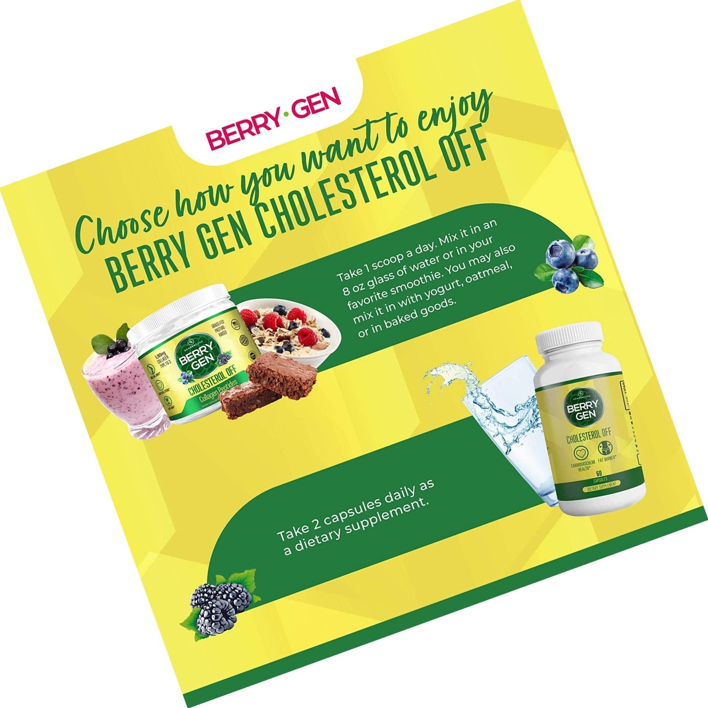 Berry Gen: Cholesterol Off Heart Health Support Herbal Supplement with Green Tea - 60 Capsules - Natural Formula - Supports Energy, Cardiovascular Health, and More - Made in The USA