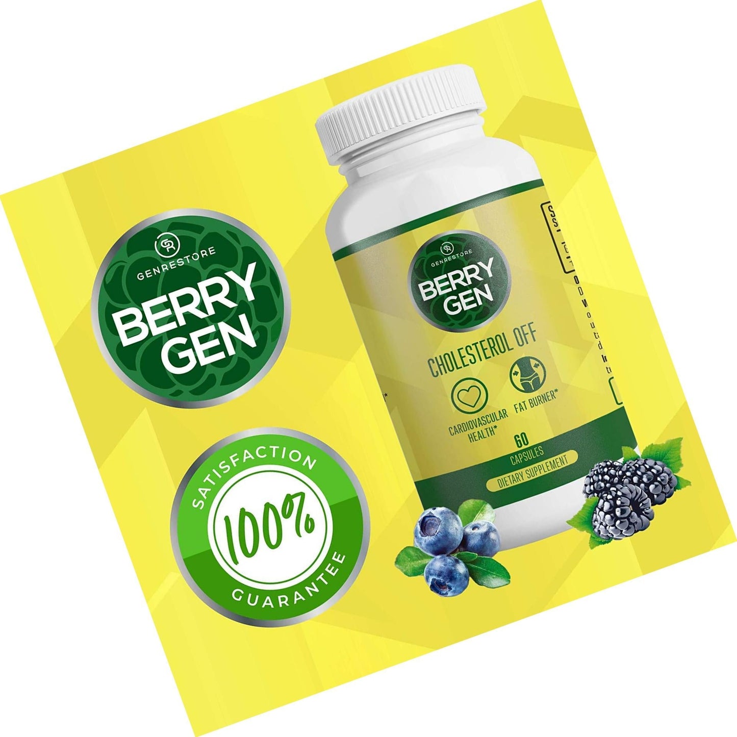 Berry Gen: Cholesterol Off Heart Health Support Herbal Supplement with Green Tea - 60 Capsules - Natural Formula - Supports Energy, Cardiovascular Health, and More - Made in The USA