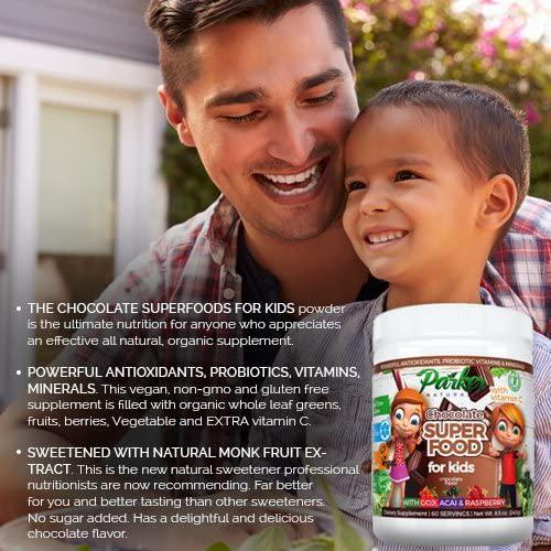 Berry Green Chocolate Superfood Powder 60 Servings for Kids with Organic Greens and Fruits, Enzymes, Probiotics, Antioxidants, Vitamins, Minerals, Vitamin C - Non GMO, Vegan and Gluten Free