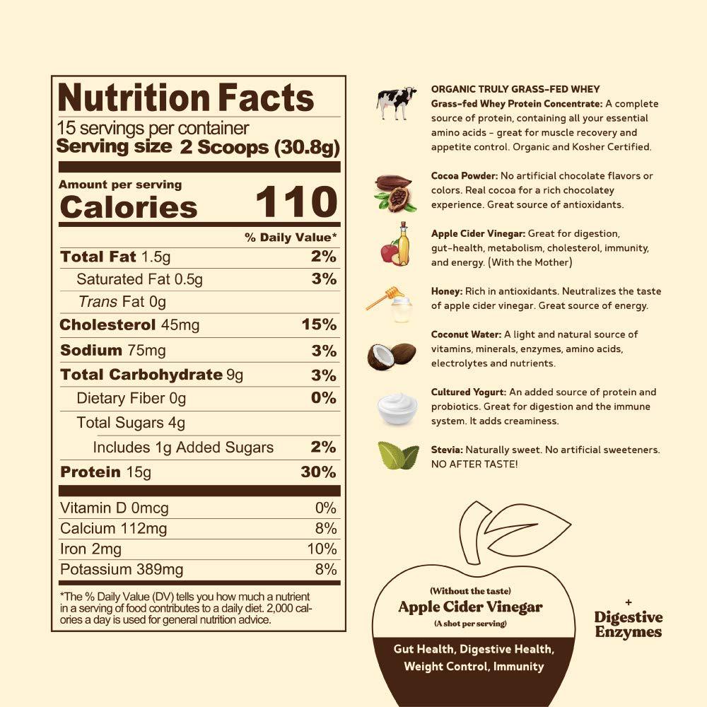 Best Bodies for Life - Meal Replacement Powder with A Shot of Apple Cider Vinegar - 15g Organic Grass Fed Whey Protein Lifestyle Shake - 15 Servings, Cocoa Cream