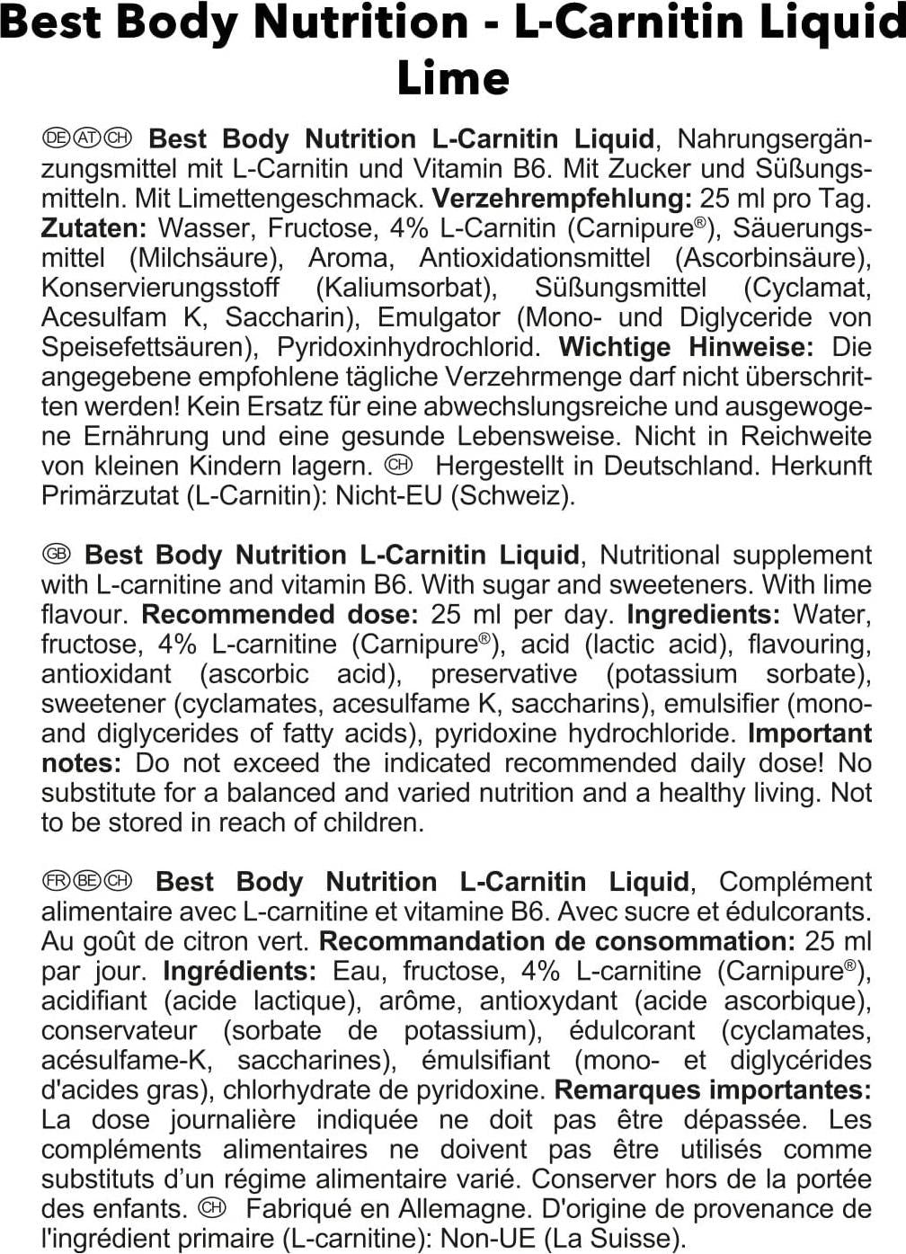 Best Body Nutrition L-Carnitin Drink - 1000ml Flasche, -