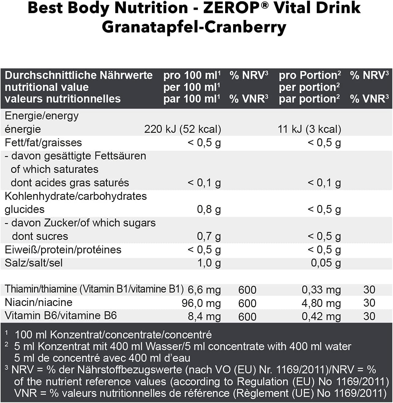 Best Body Nutrition Low Carb Vital Drink, 1000 ml, Pomegranate Cranberry