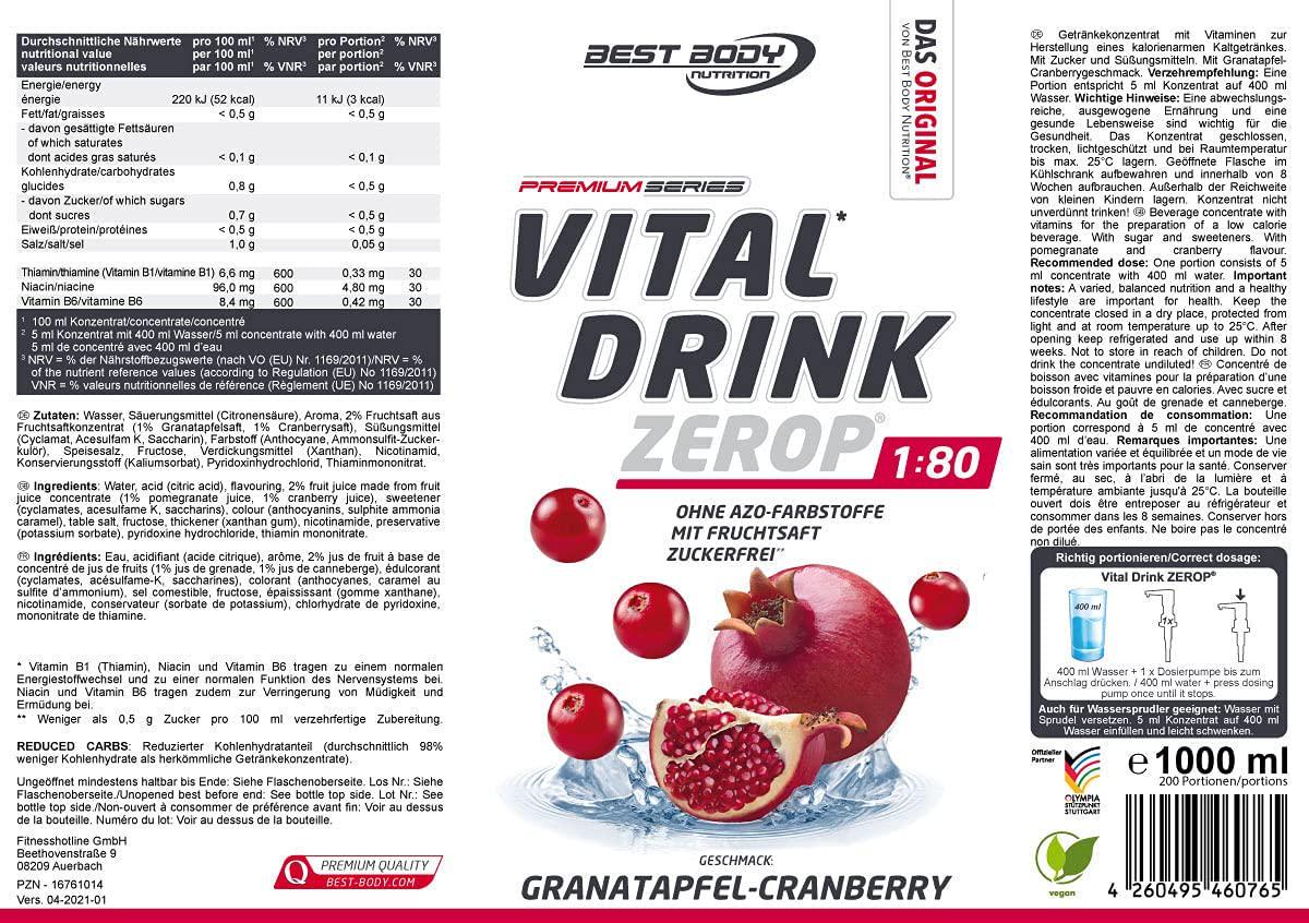 Best Body Nutrition Low Carb Vital Drink, 1000 ml, Pomegranate Cranberry