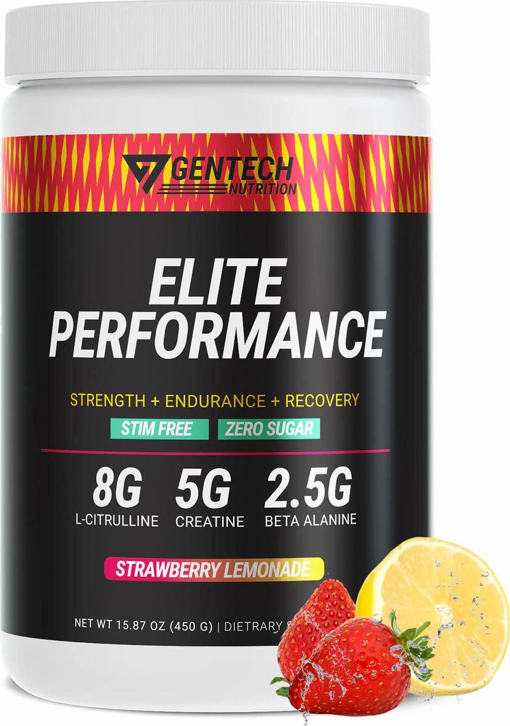 Best Caffeine Free Natural Pre Workout Supplement for Women and Men Powerful Nitric Oxide Booster, Non Stimulant w/Beta Alanine, Citrulline, Alpha GPC, Creatine, Betaine - Strawberry Lemonade