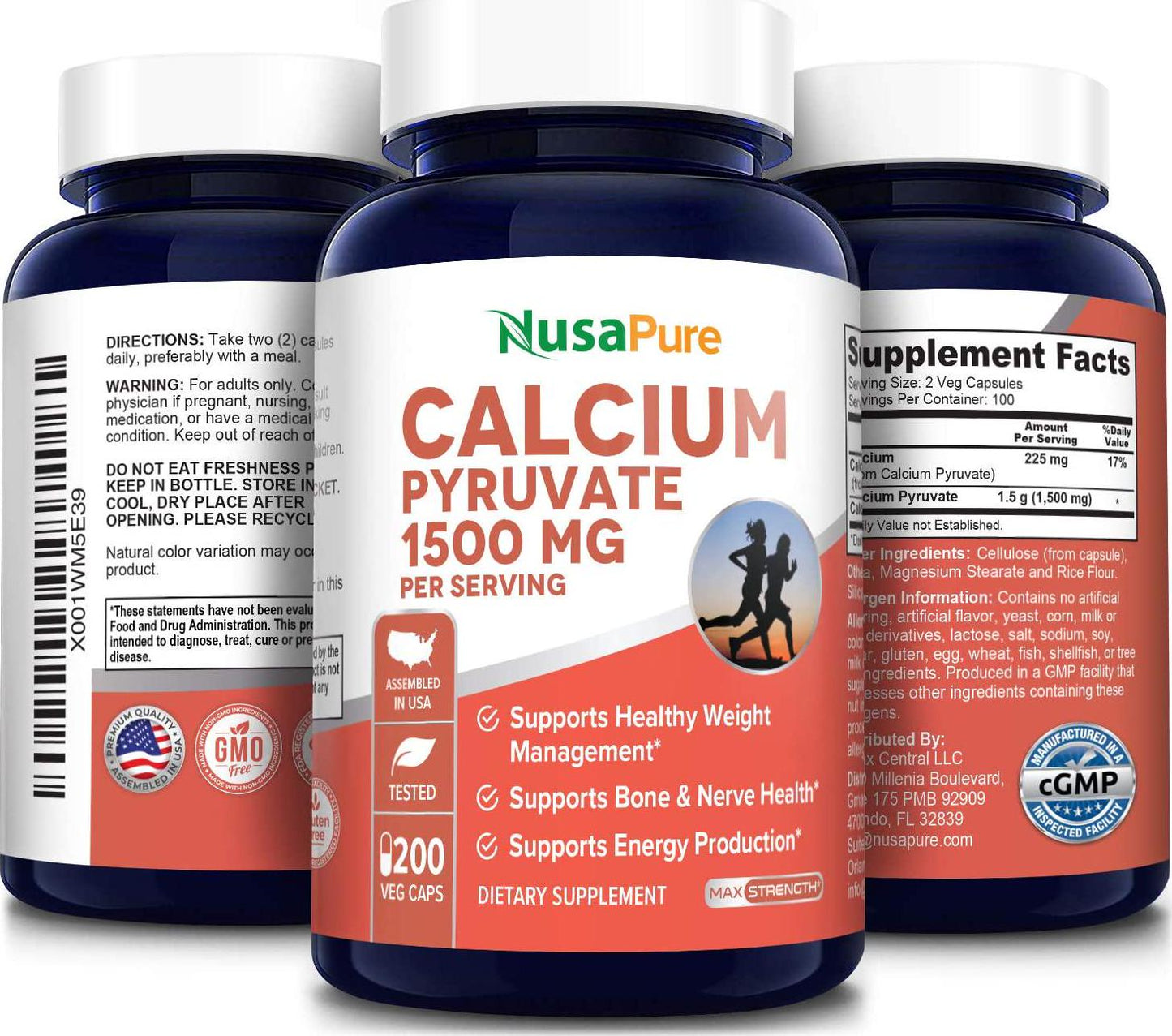 Best Calcium Pyruvate 2000mg 200caps (Non-GMO and Gluten Free) Supports Healthy Weight Management, Energy Production and Bone Health - 100% Money Back Guarantee!