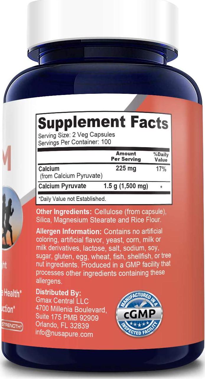 Best Calcium Pyruvate 2000mg 200caps (Non-GMO and Gluten Free) Supports Healthy Weight Management, Energy Production and Bone Health - 100% Money Back Guarantee!
