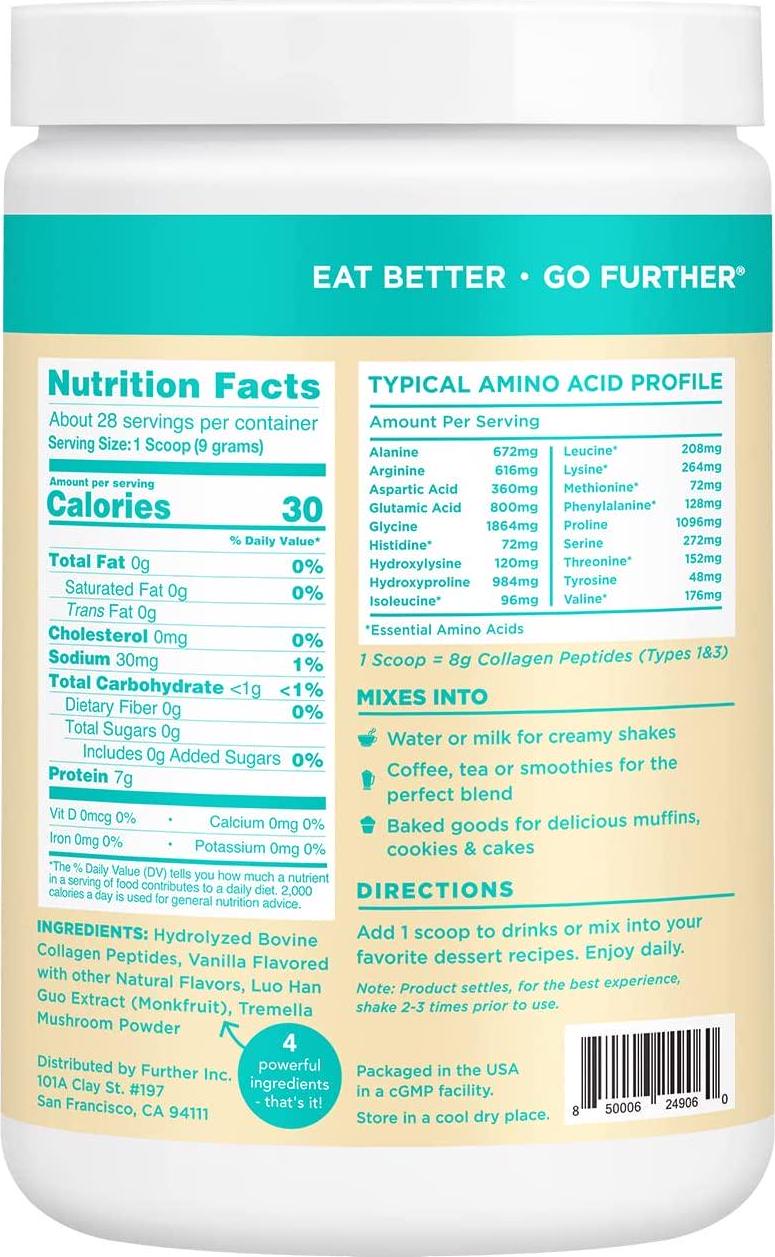 Best Collagen Peptides Powder Vanilla Flavored Keto Grass-Fed Protein Type 1 and 3, Joint Support Gut Health + Hair Skin Nails Beauty Tremella Mushroom Paleo Keto Sugar-Free (28 Servings)