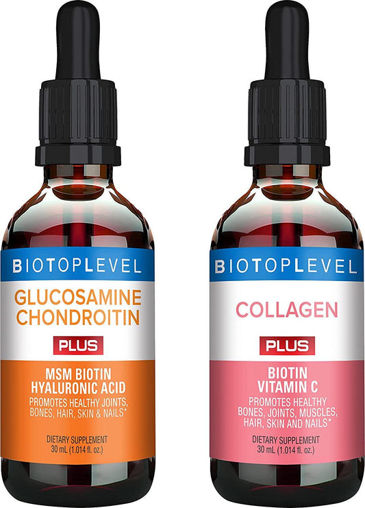 Best Combination (Bundle) for the Good Health of Joints, Bones, Muscles, Hair, Skin and Nails - Glucosamine, Chondroitin, Collagen, Biotin, Hyaluronic Acid, MSM and Vitamin C