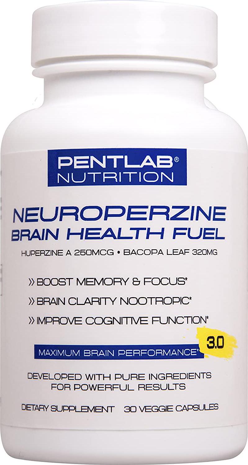 Best Natural Brain Function Booster - Memory, Focus and Clarity Formula - Nootropic scientifically formulated Bacopa Monneri Huperzine A, Neuroperzine Brain Health Fuel Pentlab 30 Veg Cap. Non-GMO