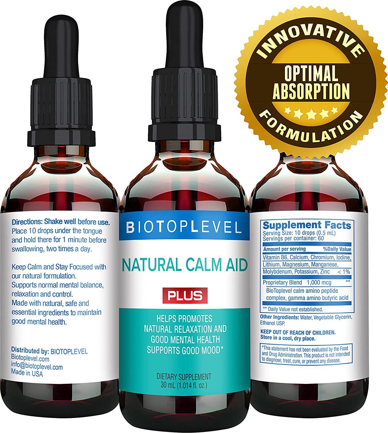 Best Natural Calm Aid Plus Liquid Drops. Natural Relaxation and Good Mental Health. Supports Good Mood. Natural Balance of Neurotransmitters. Fastest Absorption of Natural Ingredients