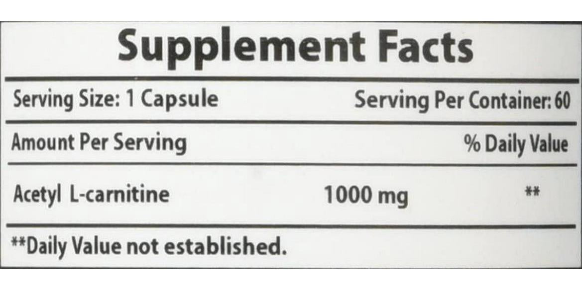 Best Naturals Acetyl L-Carnitine 1000mg Capsule, 60 Count
