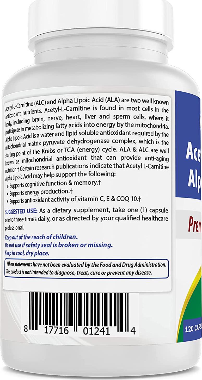 Best Naturals Acetyl L-Carnitine And Alpha Lipoic Acid 750 Mg 120 Capsules