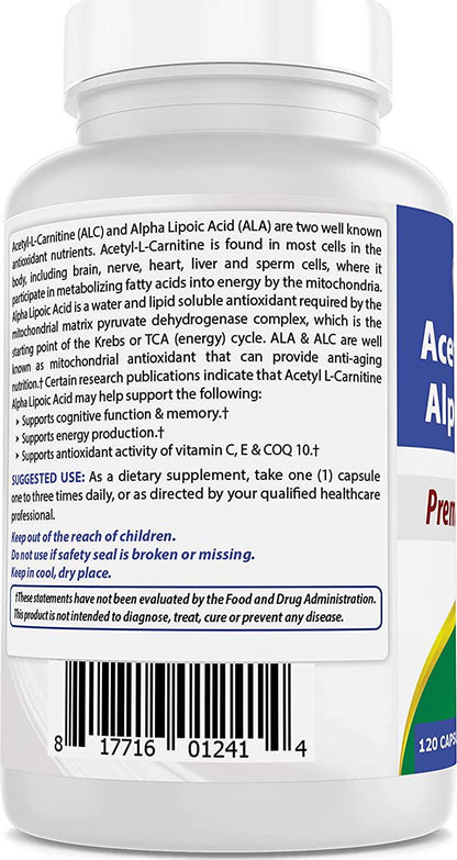 Best Naturals Acetyl L-Carnitine And Alpha Lipoic Acid 750 Mg 120 Capsules