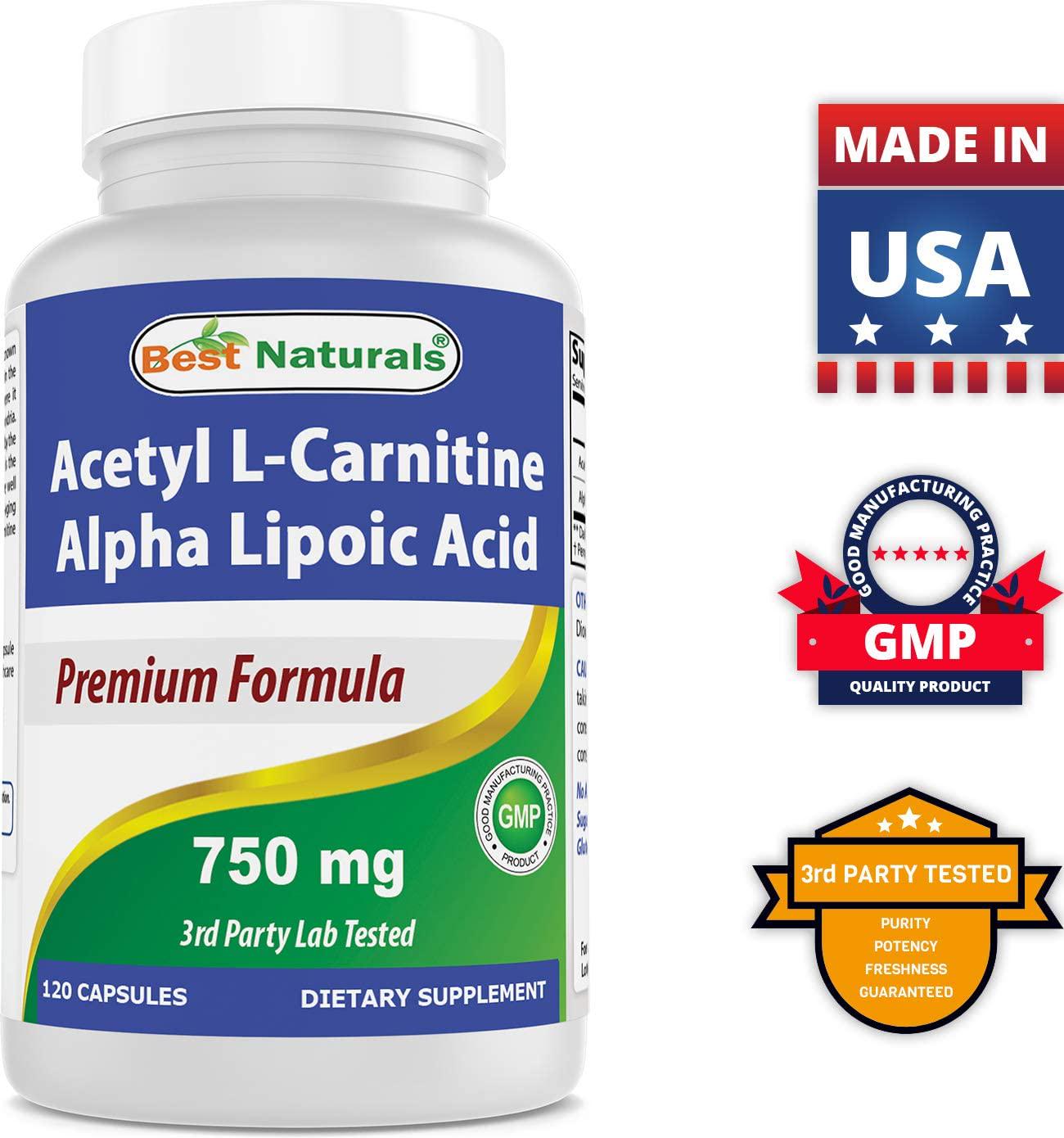 Best Naturals Acetyl L-Carnitine and Alpha Lipoic Acid 750 mg 120 Capsules (120 Count (Pack of 3))