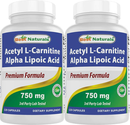 Best Naturals Acetyl L-Carnitine and Alpha Lipoic Acid 750 mg 120 Capsules (120 Count (Pack of 2))