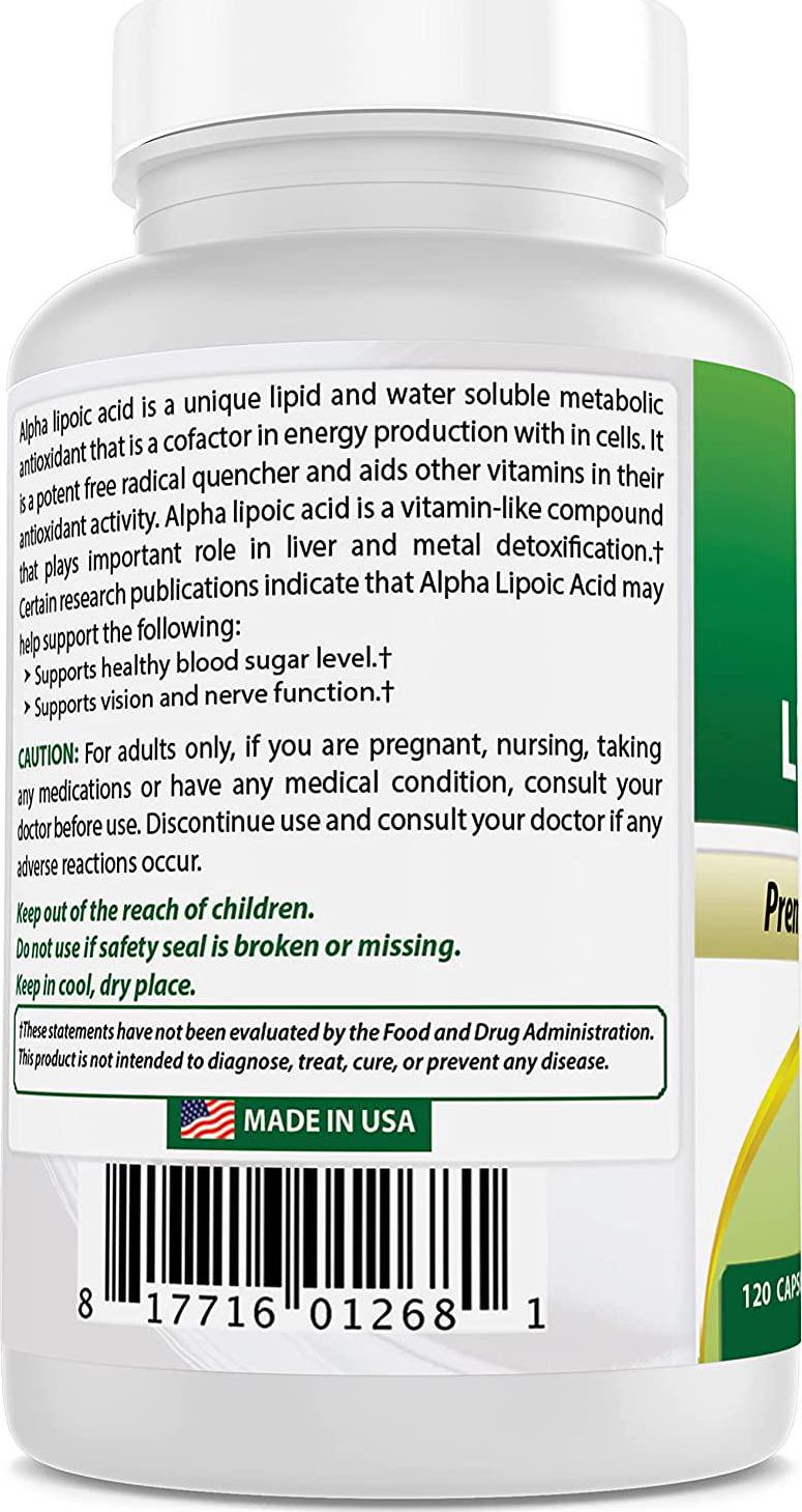Best Naturals Alpha Liopic Acid 600 mg 120 Count - ALA Alpha Lipoic Acid Powerful Antioxidant
