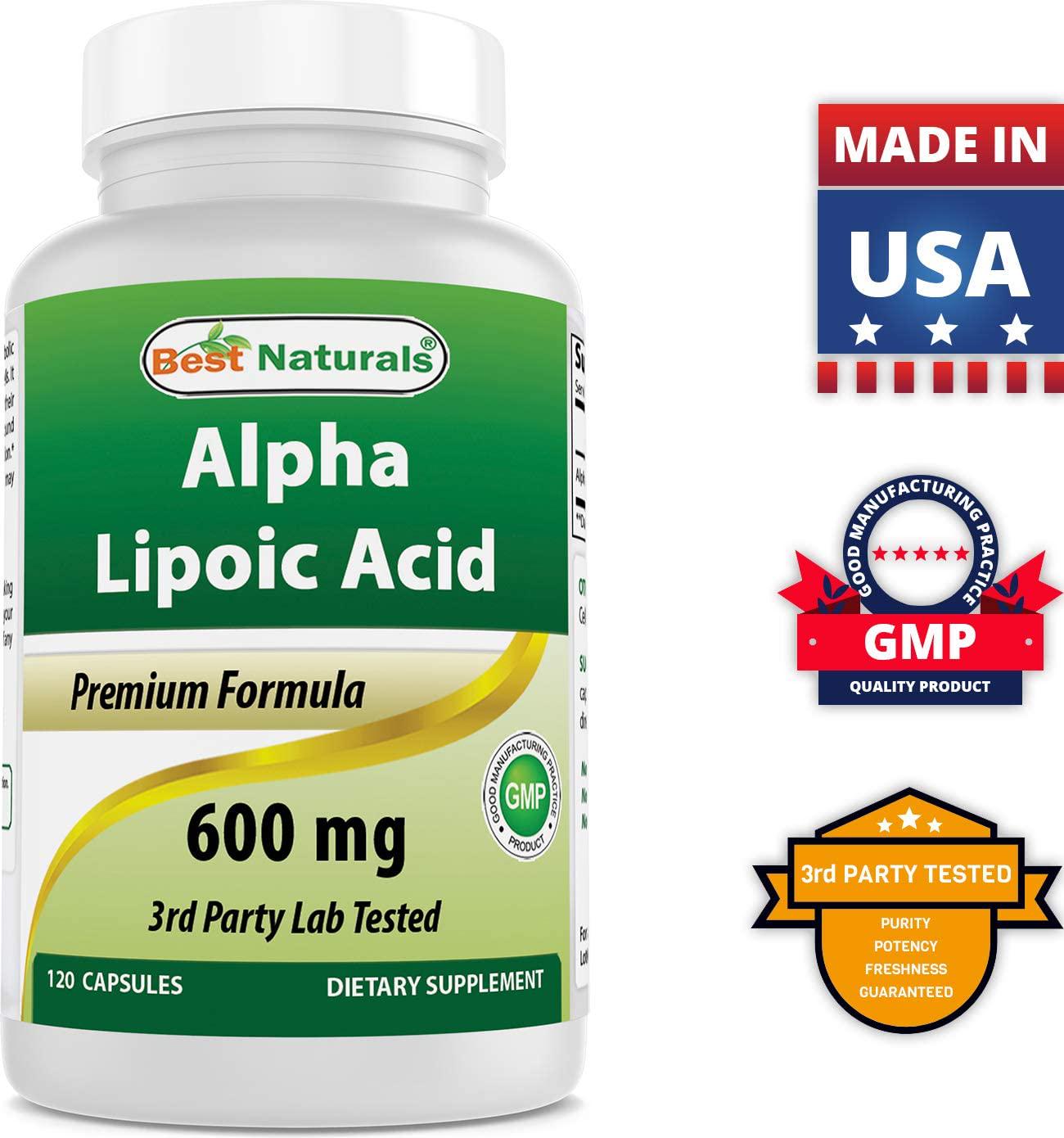 Best Naturals Alpha Liopic Acid 600 mg 120 Count - ALA Alpha Lipoic Acid Powerful Antioxidant