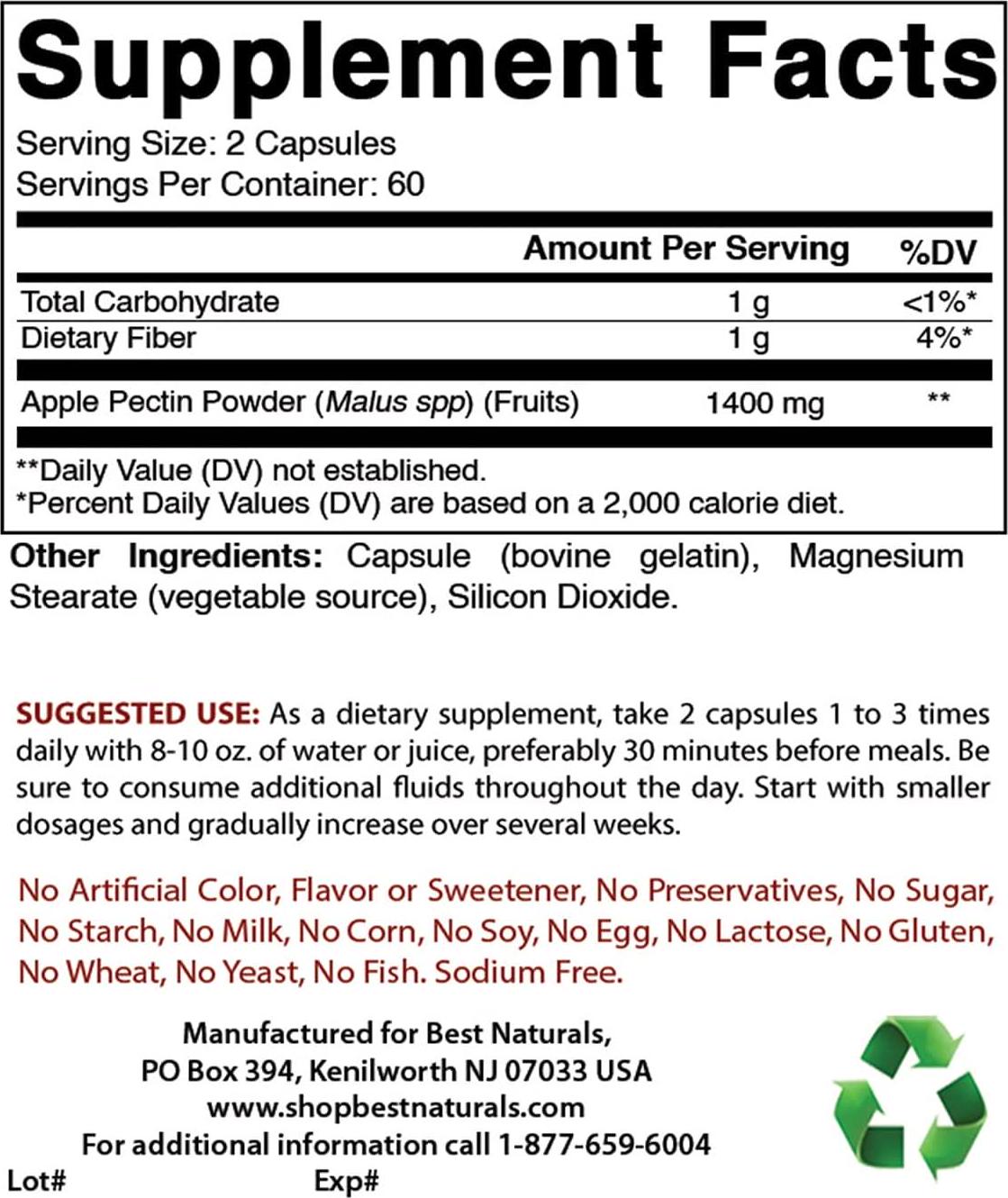 Best Naturals Apple Pectin 700 mg 120 Capsules