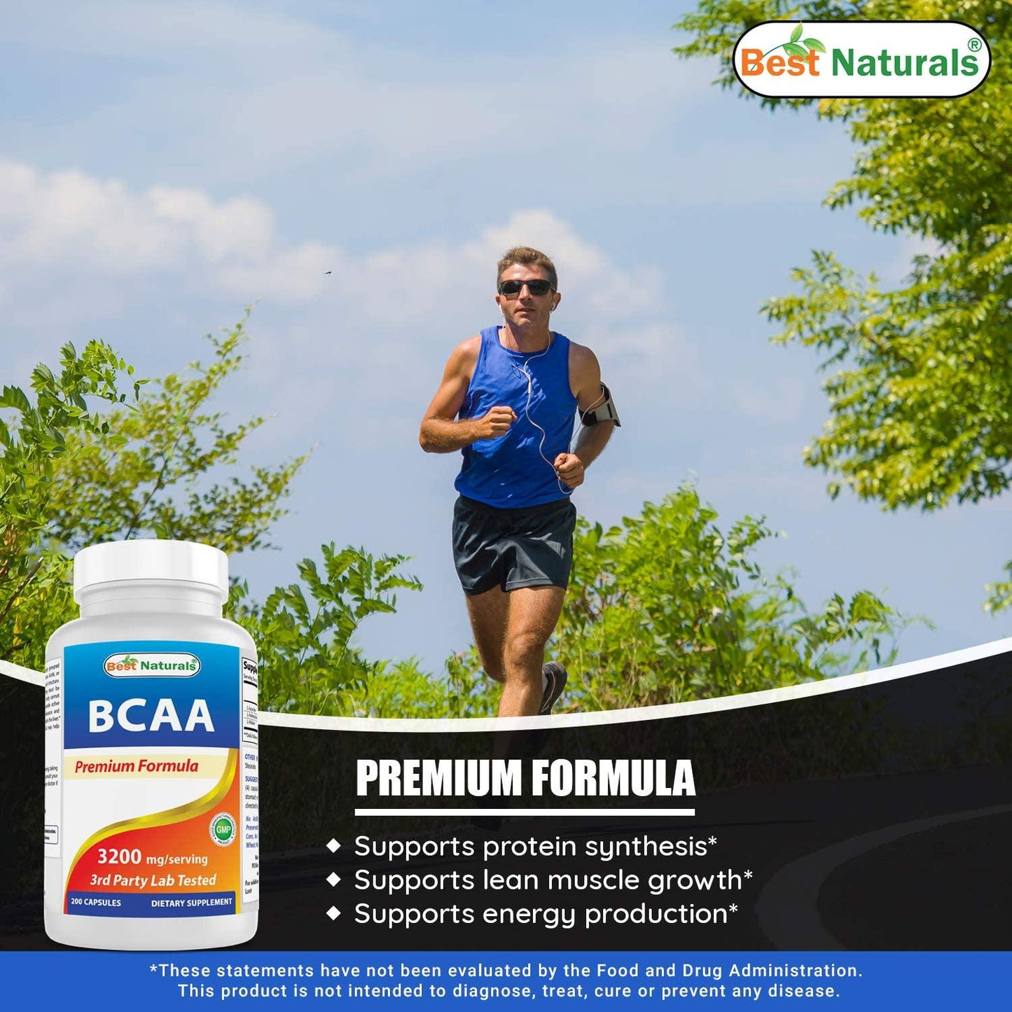 Best Naturals BCAA Branch Chain Amino Acid, 3200mg per Serving, 200 Capsules - Pharmaceutical Grade - 100% Pure Instantized Formula | Pre/Post Workout Bodybuilding Supplement | Boost Muscle Growth