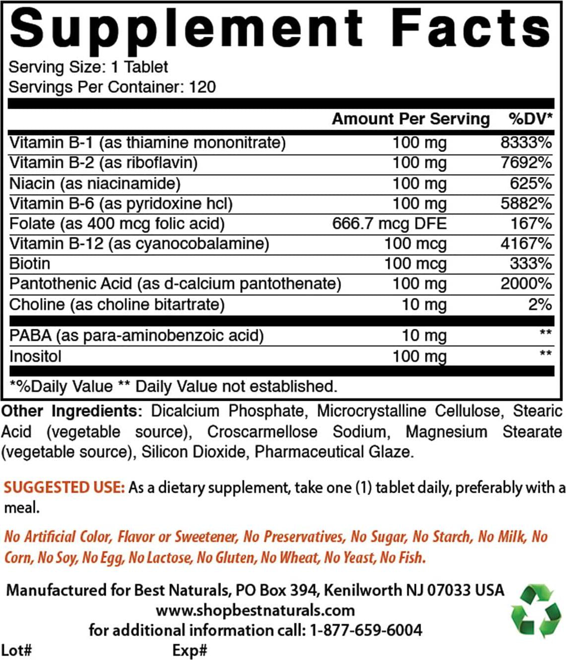 Best Naturals B-100 Complex 120 Tablets (Time Released)