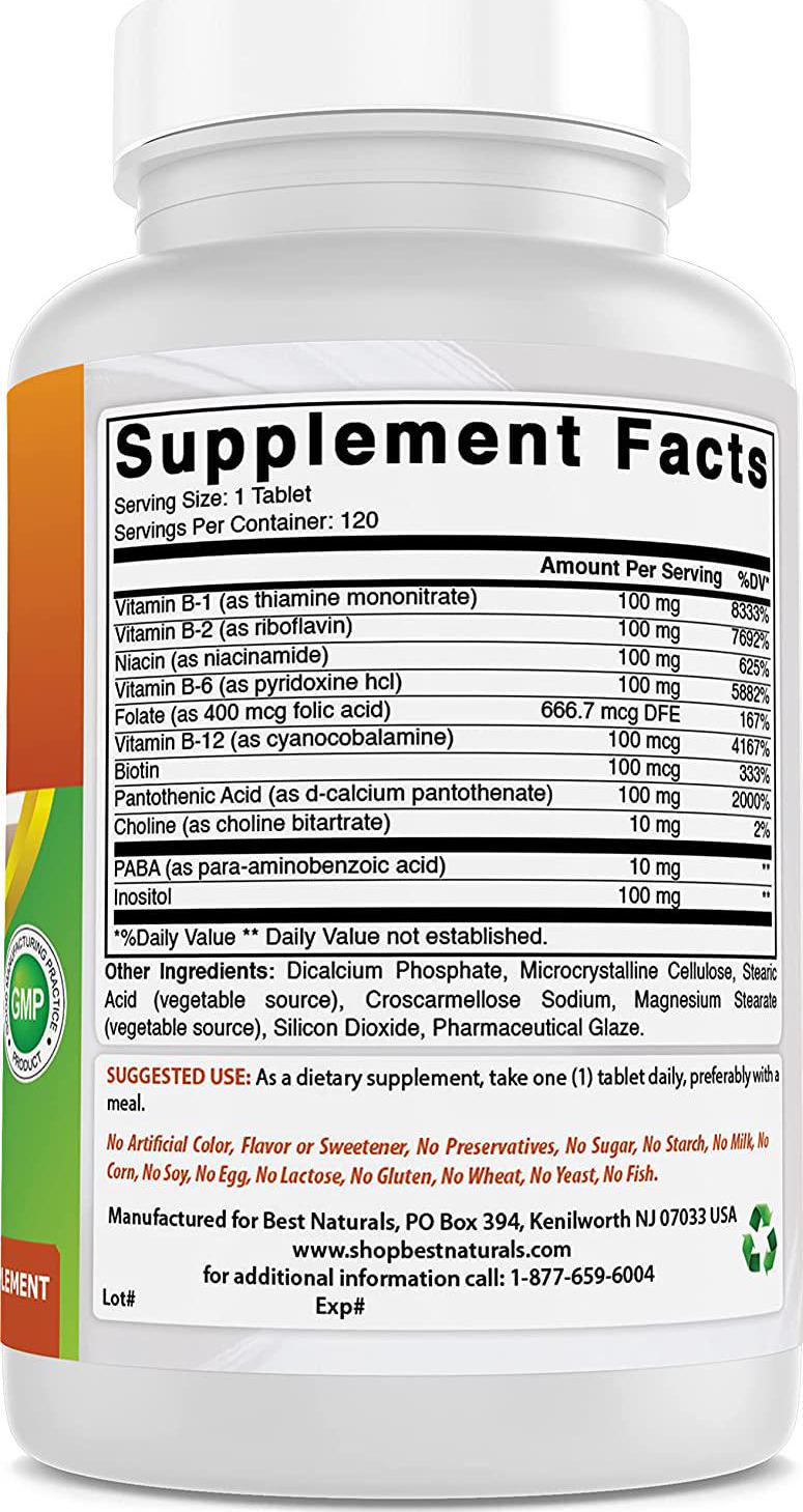 Best Naturals B-100 Complex 120 Tablets (Time Released)