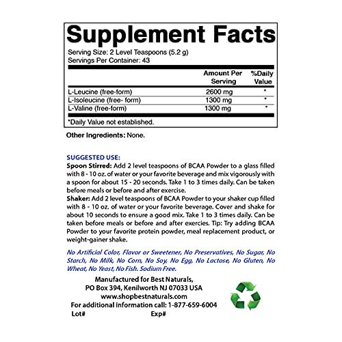 Best Naturals Bcaa Powder 8 Oz Branch Chain Amino Acids Pharmaceutical Grade